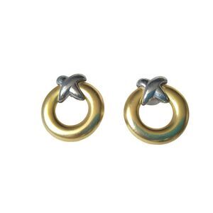 Vintage XO Gold & Silver Plated Hoop Circle Earrings Screw Back